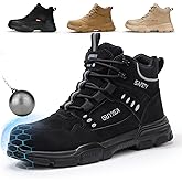 Dumsiyin Steel Toe Work Boots for Men, Lightweight Safety Work Boots with Kevlar Midsole, Water-Resistant for Construction and Warehouse Work