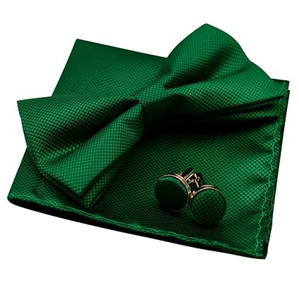 Alizeal Solide Pre-gebunden Fliege Manschettenknöpfe Hanky Set für Männer, Dunkelgrün