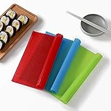 QFFQ Sushi Rolling Mat, Premium Plastic Nonstick Sushi Making Kit with 3 Pieces Sushi Mat Kitchen Homemade DIY Sushi Plate BP