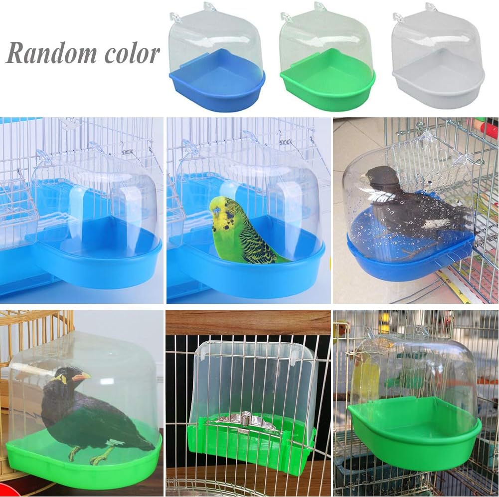 kathson Parrot Bath Box Bird Cage Accessory Supplies Bathing Tub Bath for Pet Brids Canary Budgies Parrot (Random Color) : Pet Supplies