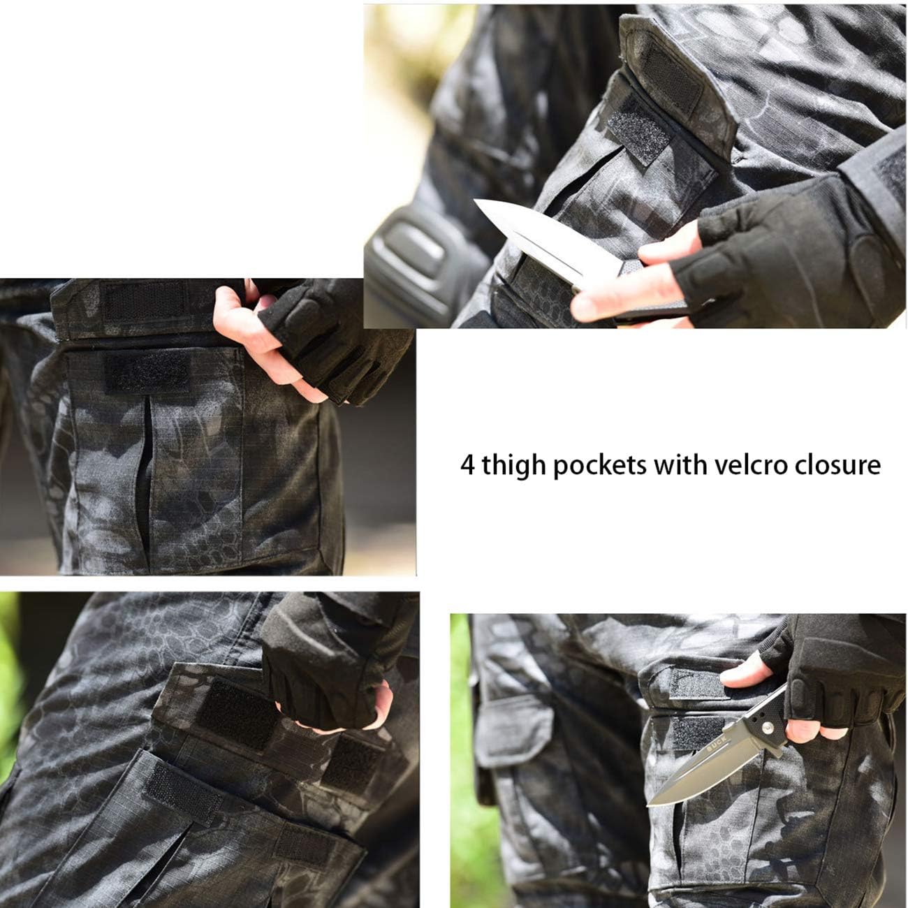 Military Ba Men's Tactical Combat Shirt and Pants Set Long Sleeve Multicam Woodland BDU Hunting Military Uniform 1/4 Zip: Clothing