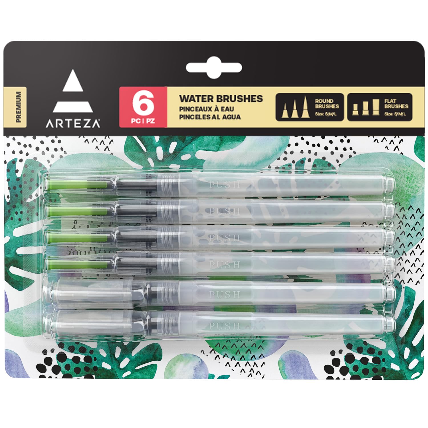 ARTEZA Water Brush Pen Set of 6 - Fine, Medium & Broad Tips, Self-moistening, Portable, Art Supplies for Aquarelle & Watercolour Painting and Peerless Watercolours