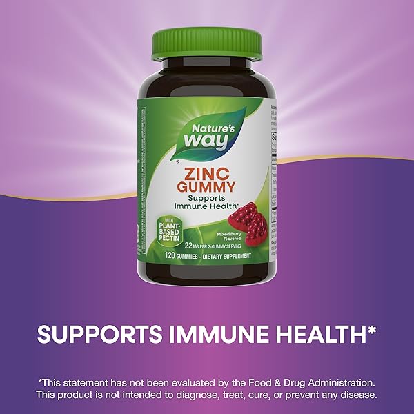 NATURE’S WAY ZINC GUMMIES, DAILY IMMUNE SUPPORT GUMMIES*, 100% DAILY VALUE ZINC PER GUMMY, MIXED BERRY FLAVORED, 120 GUMMIES (PACKAGING MAY VARY)