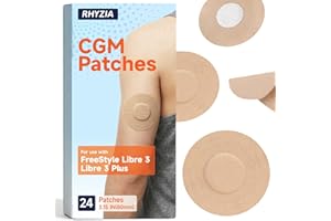 RHYZIA Freestyle Libre 3/Libre 3 Plus Sensor Covers, 24-Pack CGM Adhesive Patches, Up to 7 Days of Wear, Breathable Waterproo
