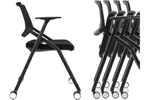 BROBRIYO 10 Pack Stackable Conference Room Chairs with Wheels and Paddle, Ergonomic Mesh Back and Arms for Meeting, Conference, Reception, Training Room & Home Office Desk Folding Chairs