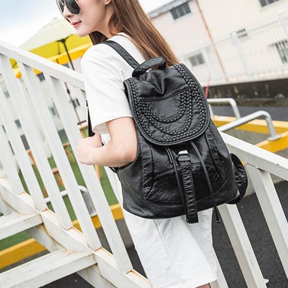 tomtopp washed pu leather backpacks women shoulder teenage girls casual travel bag