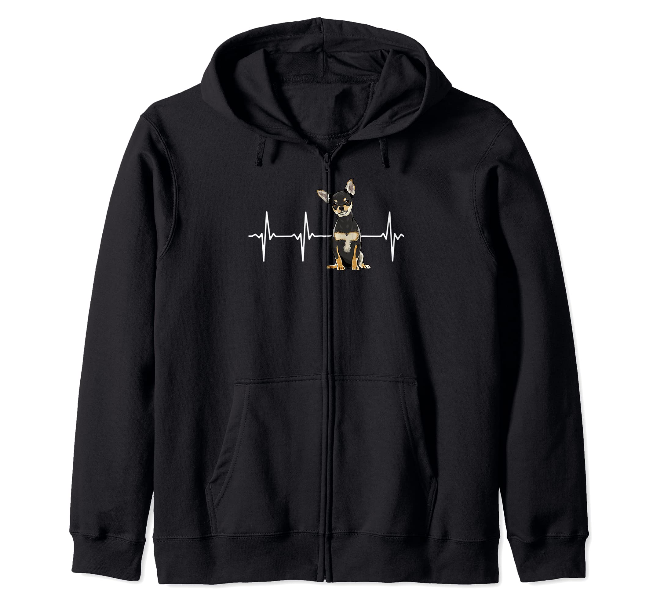 Black Chihuahua Heartbeat Dog Lover Zip Hoodie