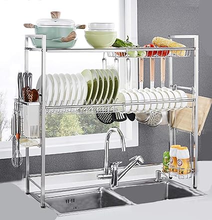 Amazon 流し皿乾燥ラックの上 食器棚付き食器水切り棚多機能キッチン収納オーガナイザー 銀 流しサイズ 80cm Nanxcyr キッチンストッカー