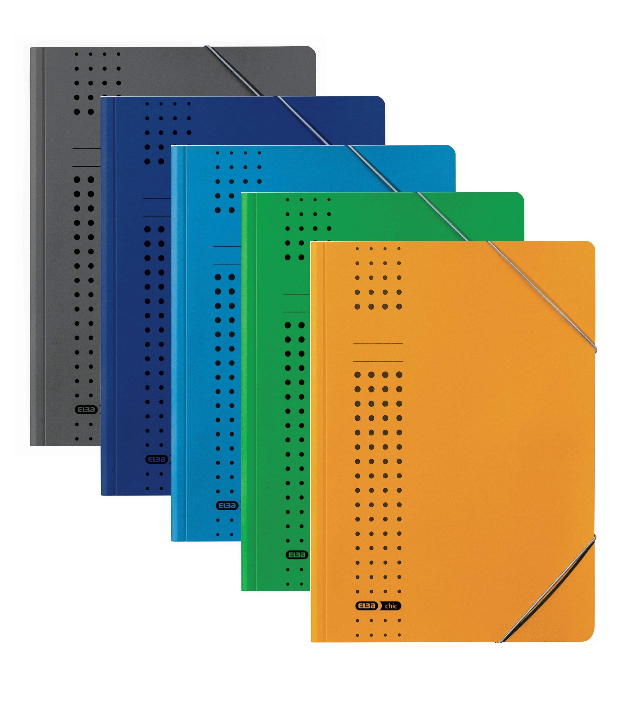 'Elba 400010115 Folder with Elasticated Corners Chic | Pack of 5 A4 for Approximately 150 DIN A4 Pages with Corner Elastic | 450 g/m² Recycled Card Assorted Pack 5 of 7 Colours