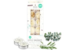 SOUL STICKS 12 Pack Little Smudgies Tealight Candles Smudge Candle for Cleansing House, Meditation, Chakra Healing | Made with Crystals and Herbs (White Sage & Eucalyptus)