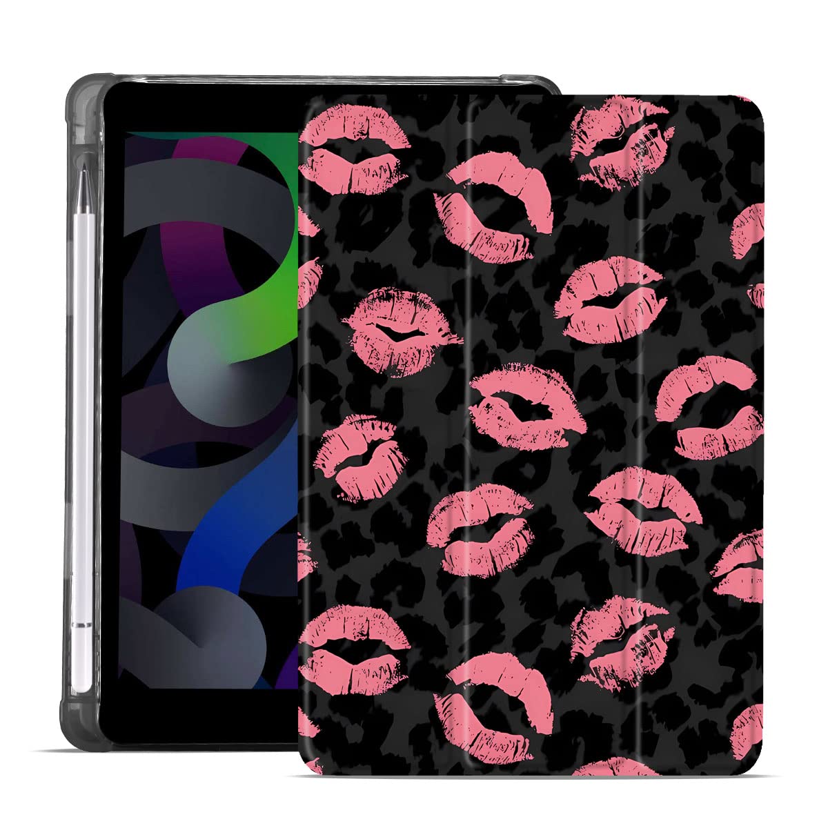 MAYCARI Funny Red Lips Case for iPad Pro 12.9 inch 2021/2020/2018, Cute Case with Pencil Holder, Support Auto Sleep/Wake, Soft TPU Back Protective Case for Girls Women Men