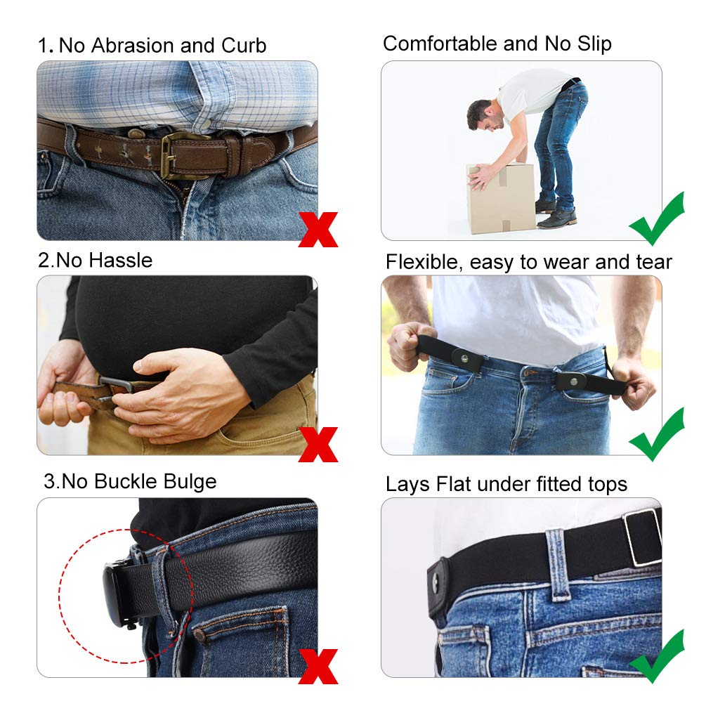 VBIGER Cinturón elástico invisible sin hebilla para hombres Ancho 1.4\