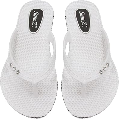white flip flops with rhinestones