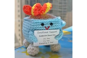 Levvohd Emotional Support Dumpster Decor Fire, Funny Handmade Crochet Dumpster Knitting Doll, Cute Desk Accessories for Women Office (Blue)