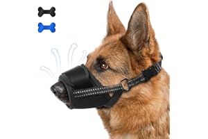 TZBEINN Dog Muzzle, Soft Muzzle for Medium Large Sized Dog to Anti and Prevent Biting Barking Chewing, Air Mesh Large No Barking Muzzle with Reflective & Adjustable Strap for Medium Large Sized Dog(Black-XL