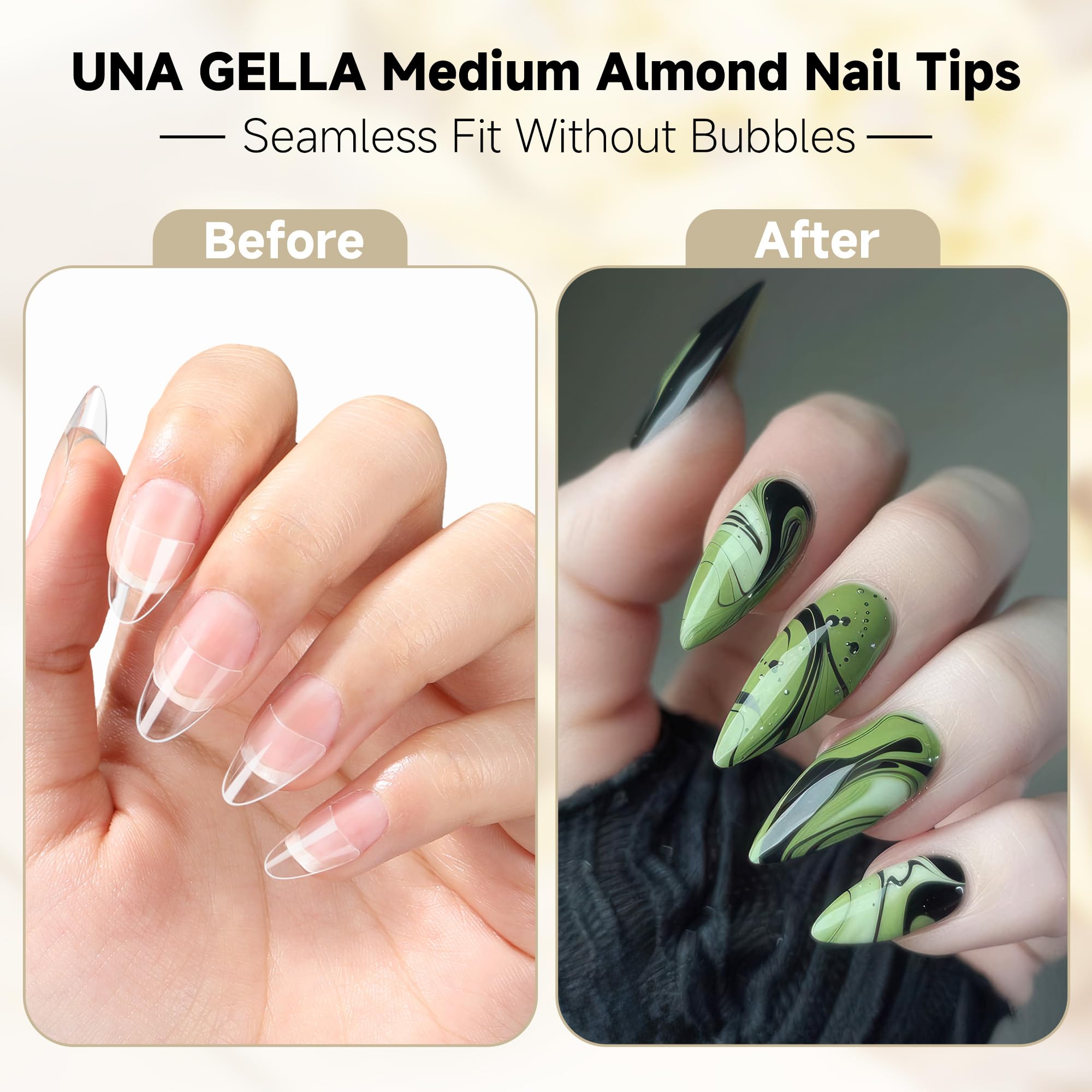 UNA GELLA Almond Nail Tips, 312PCS Half Cover Almond Shape Nail Tips Soft Gel Tips 12 Sizes Pre-shape Acrylic Clear False Nails with Handles for Press on Nails Extension DIY Home Salon - Image 3