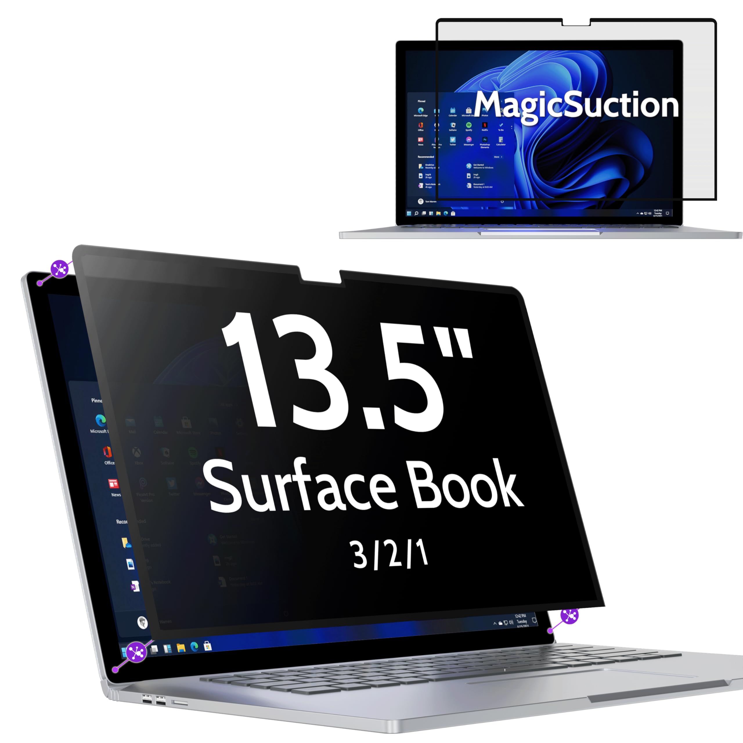 Photo 1 of Peslv Privacy Screen for 13.5 Inch Surface Book 3/2/1, MagicSuction™ Removable Anti Spy Black Protector, Glare Blue Light Filter for Microsoft Laptop Computer Monitor