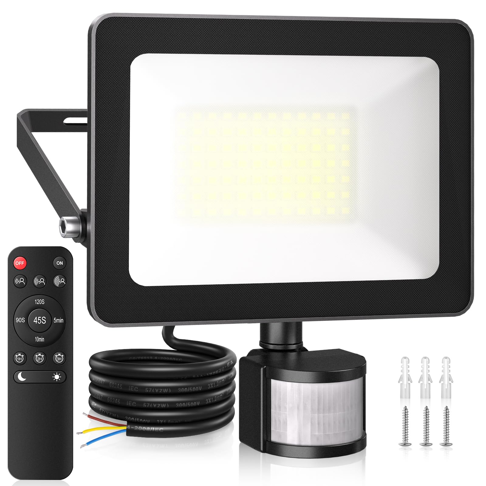 CLV 60W Security Lights Outdoor Motion Sensor, 5900LM PIR Sensor Security Light Remote/Button IP66 Waterproof Outside Light with Sensor, 6500K LED Motion Sensor Lights Outdoor for Garden Garage Porch