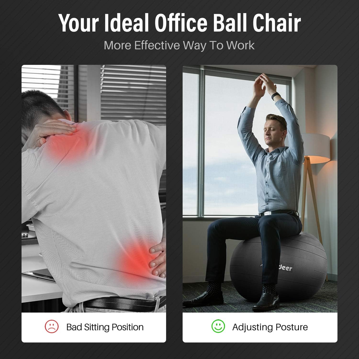 Trideer Exercise Ball (45-85cm) Extra Thick Yoga Ball Chair, Heavy Duty Stability Ball Supports 2200lbs, Birthing Ball with Quick Pump (Office & Home & Gym): Sports & Outdoors