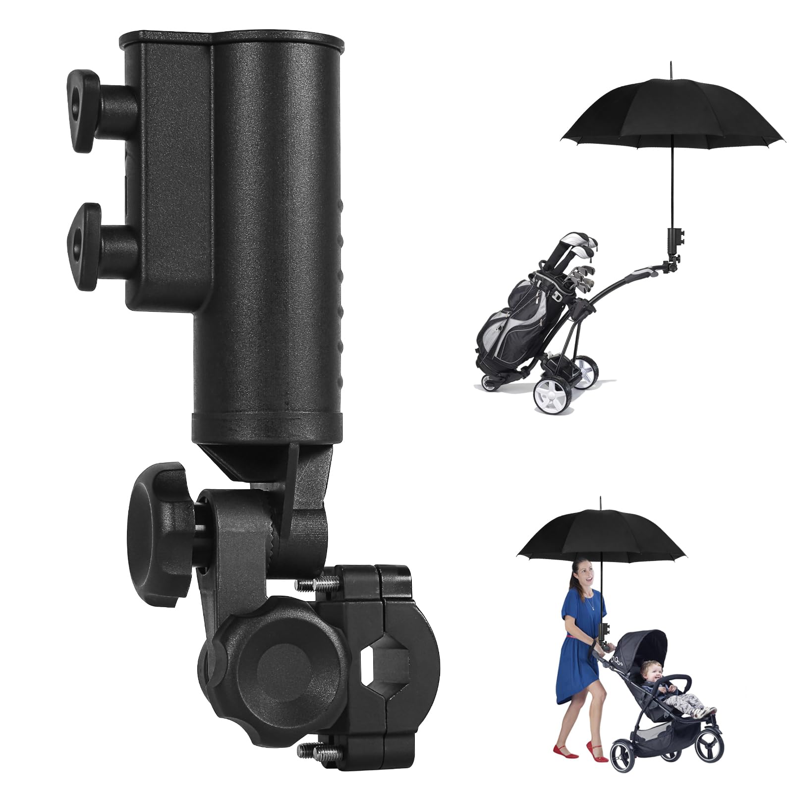 Photo 1 of CHENGWEI Heavy Duty Golf Push Cart Umbrella Holder, 180° Adjustable Aluminium Alloy Base Strong Windproof, Universal Umbrella Attachment Stand for Stroller, Golf Cart, Wheelchair, Bike, Beach Chair