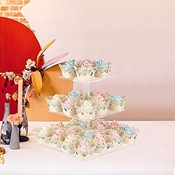 AMEITECH Cupcake Stand with Base, 3-Tier Square