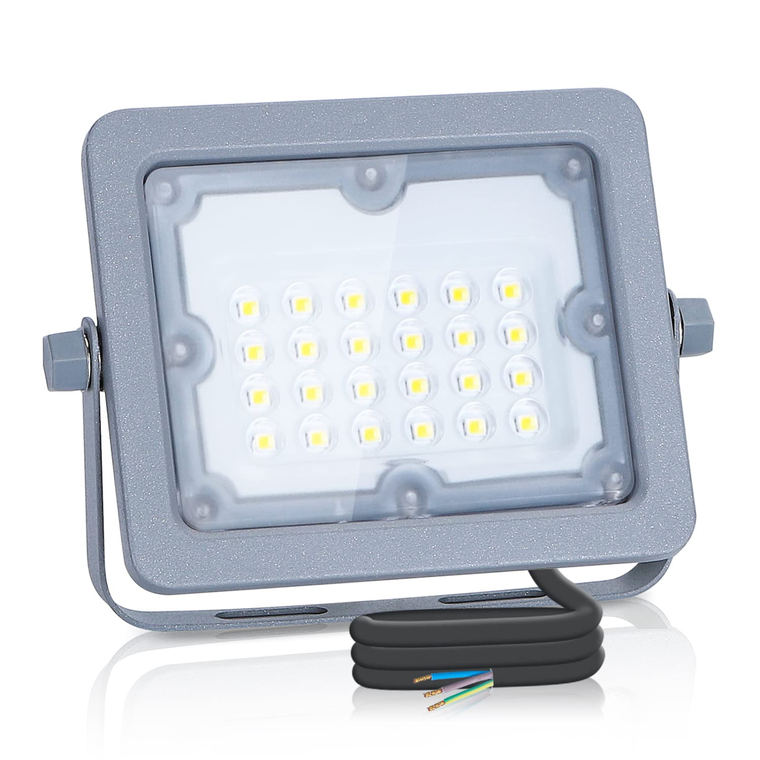 Aigostar 20W Led Floodlight, 1800LM Security Lights Outdoor, 6500K Cold White Ultra-Bright Outdoor Spotlight, LED Outside Lights Main Powered, IP65 Waterproof Security Site for Garden, Warehouse