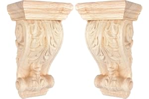 5 inch-W 3 inch-D 9 inch-H Wood Carved Corbels, TCHOSUZ 2 -Pack Antique Traditional Unfinished Wooden Carving DIY Decorative Scrolled Millwork Brackets for Countertop Kitchen Fireplace Mantel