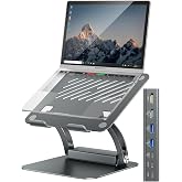tounee Laptop Stand with Detachable USB-C Hub, 100W PD Charging, 4K@60Hz HDMI, 3 USB Ports, Ergonomic Laptop Holder Docking Station for 10-17" Laptops, MacBook &amp; More - Gray