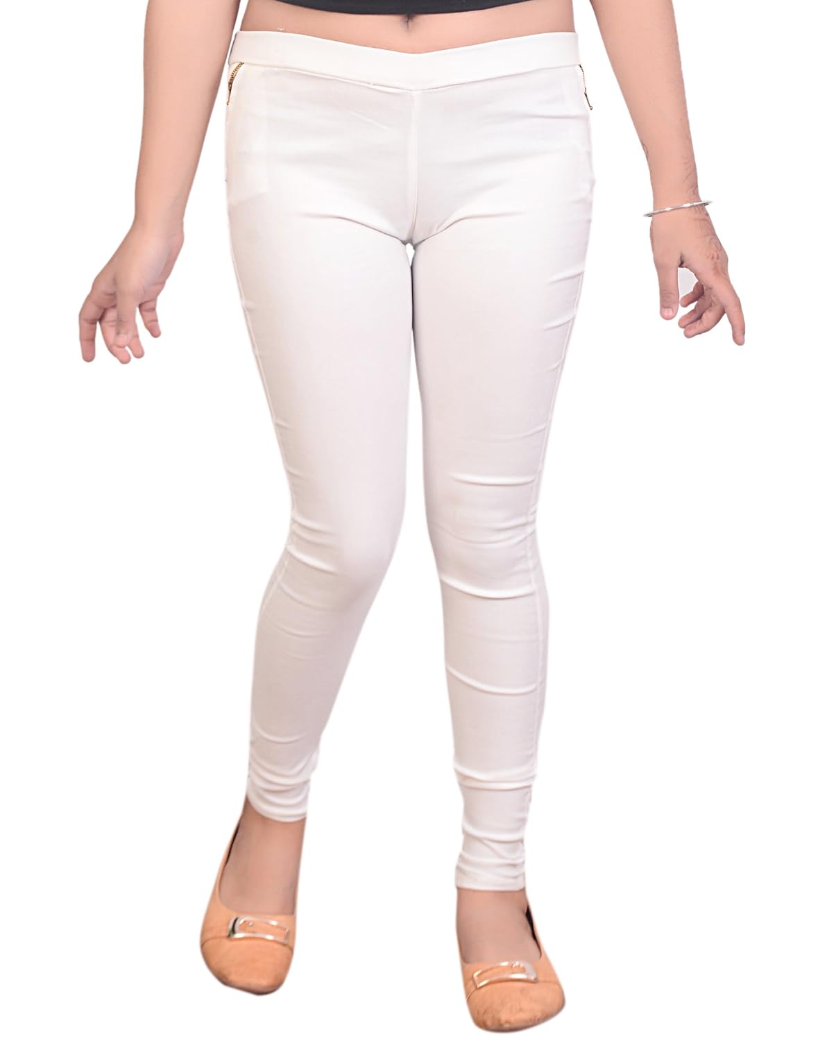 devil girl's white slim fit cotton jegging