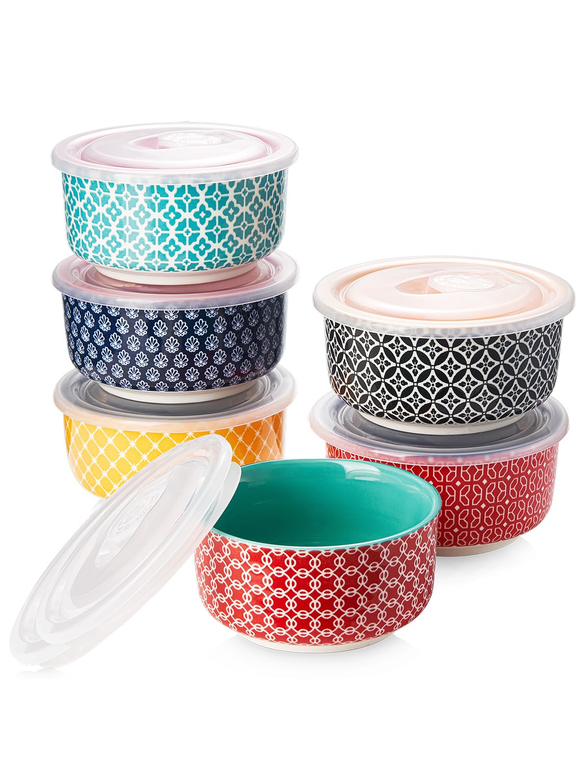 DOWAN Ramekins with Lids, 6 OZ Porcelain Ramekin Dishes for Creme Brulee Soufflé, Egg Mould, Muffin Cases, Mini Dip Bowl, Baking Bowl for Oven & Air Fryer, Vibrant Joy-Pack of 6