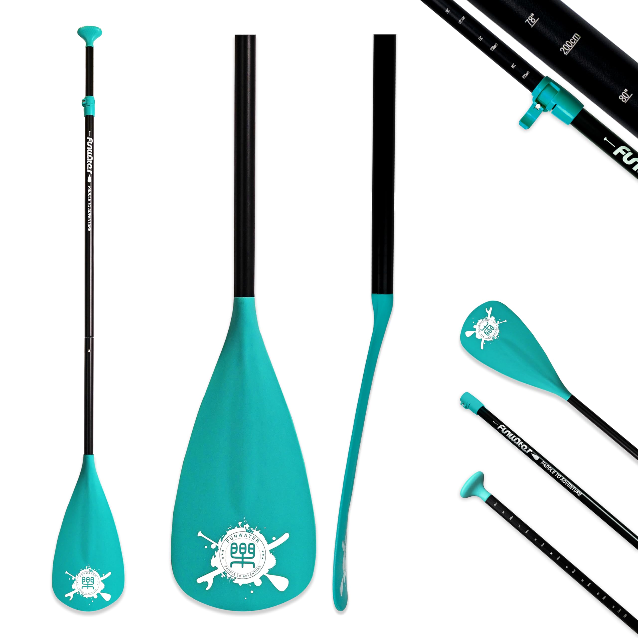 FunWater SUP Paddles - Adjustable Stand Up Paddle 3 Piece Floating Alloy Portable Paddle Board Paddles - Lightweight & Floating oars - Durable and Packable - Efficient Padding- Black Green