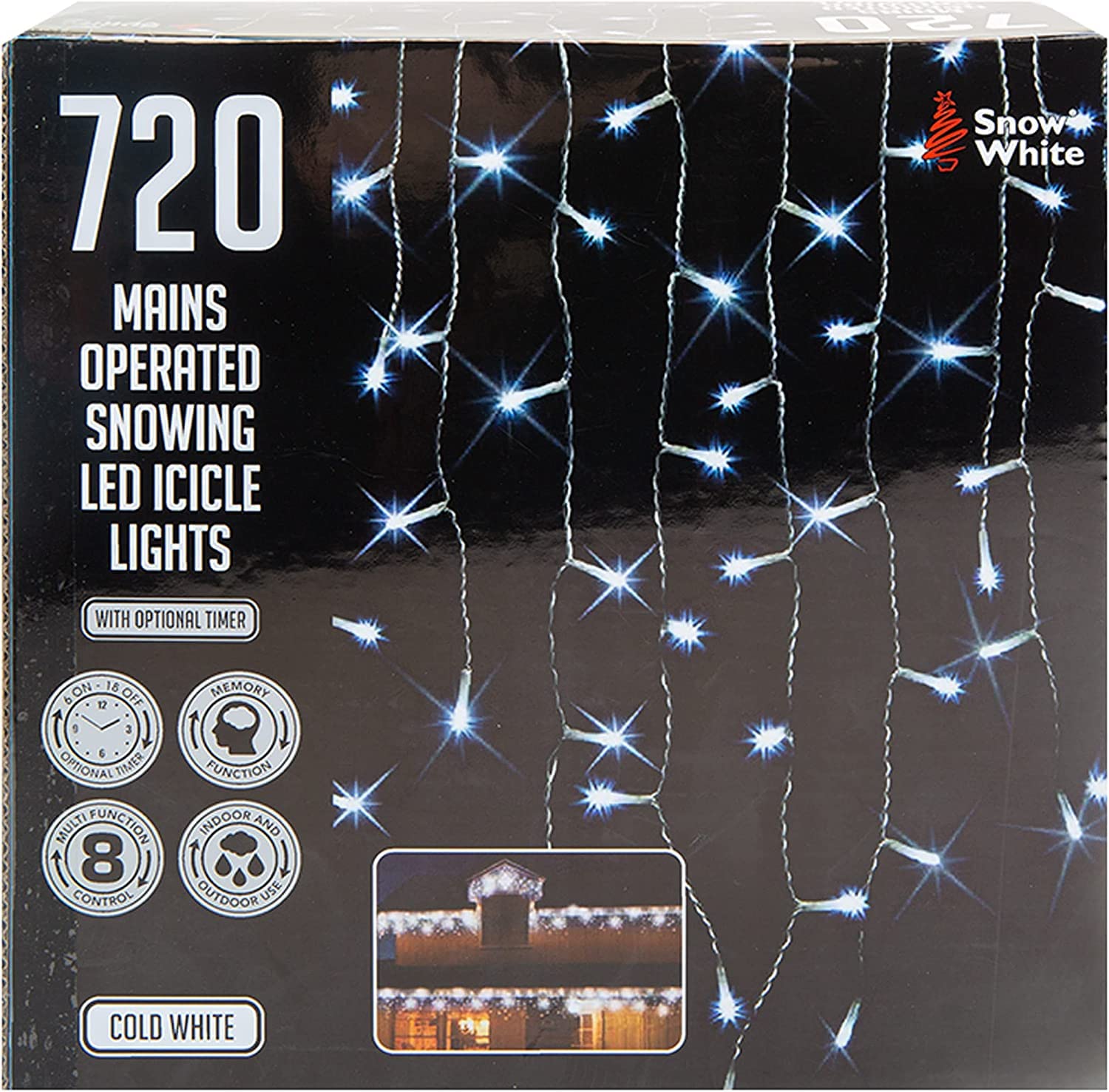PMS VFM - 11. 5M Cold White Led Snowing Icicle Christmas Fairy Lights - Mains Operated 720 Bulbs Indoor & Outdoor with Optional Timer & Multi Function Controls