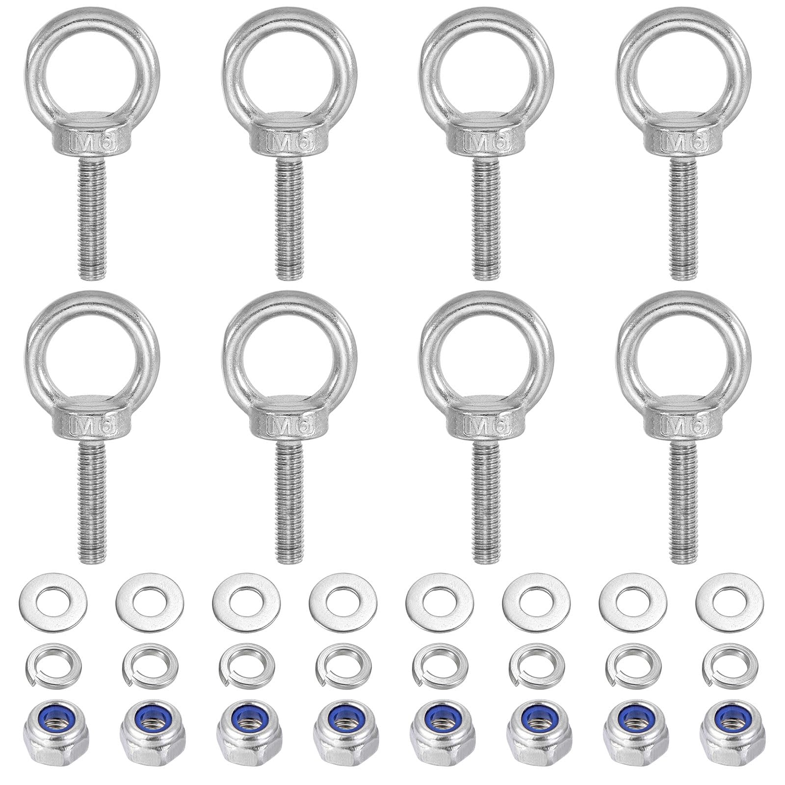 PATIKIL M6 x 25mm Lifting Shoulder Eye Bolt, 8Pcs 304 Stainless Steel Lifting Ring Threaded Eyebolt with Nuts Washers for Hanging Hammocks Articles