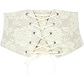 TRIWORKS Women Waist Belt Corset Lace Up Tied Waspie Elastic Wide Belt for Dresses Halloween Pirate Corset