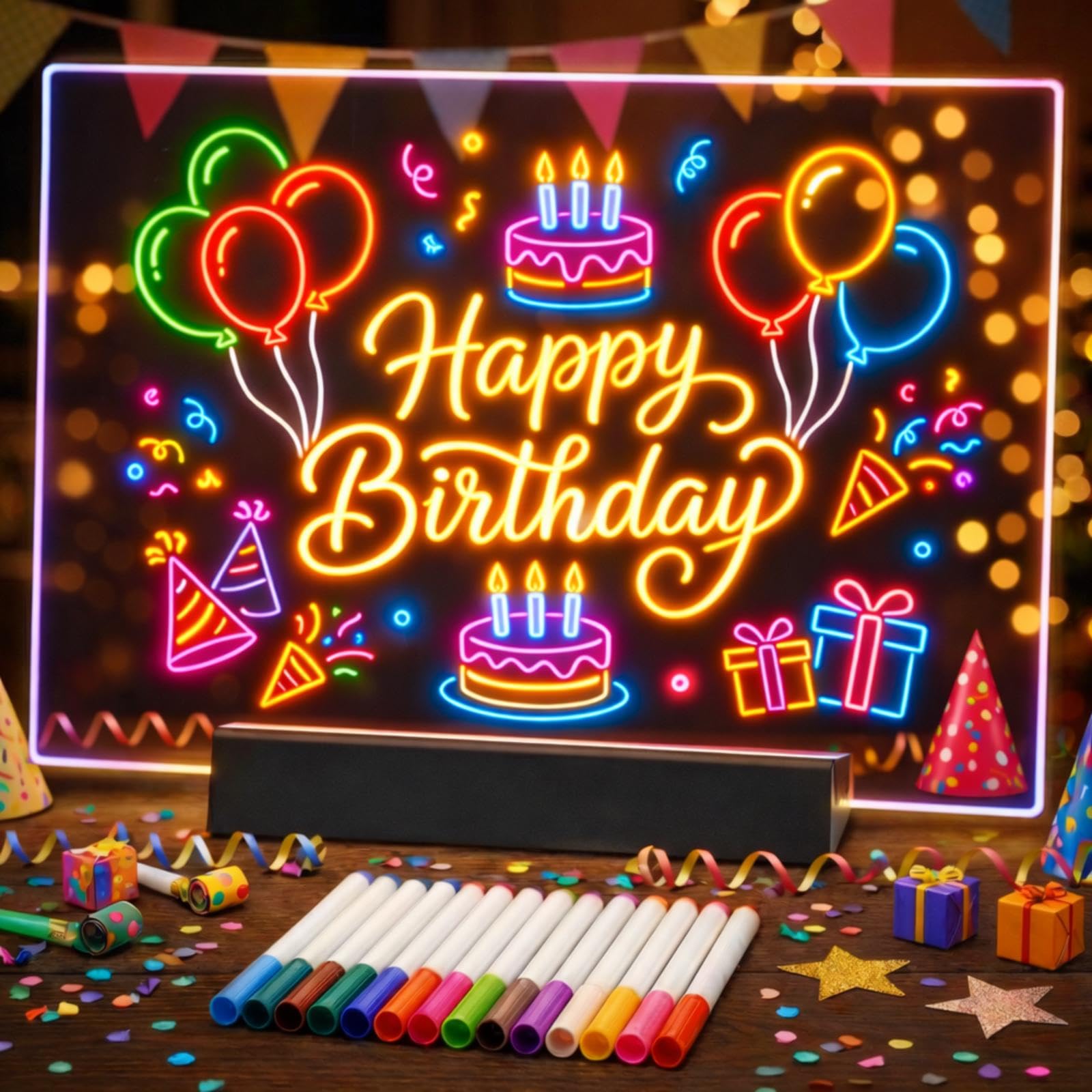 Rechargeable LED Drawing Board for Children, LED Note Board with 9 Colors Light Modes & 12 Colors Pen, Neon Glow Art Light Up Drawing Pad, Kids Gift for Birthdays,Christmas,Halloween (11.8x7.9in) — image 1