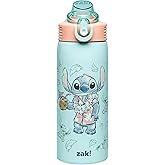 Zak Designs Disney Sage Kids Water Bottle For School or Travel, 19oz Stainless Steel Water Bottle With Straw, Handle, and Leak-Proof, Pop-Up Spout Cover (Stitch)