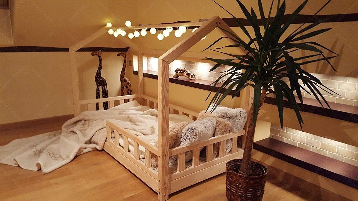 Oliveo House bed with barriers, children bed house, bed for children, kids bed,home bed (200 x 90 cm, Painted)