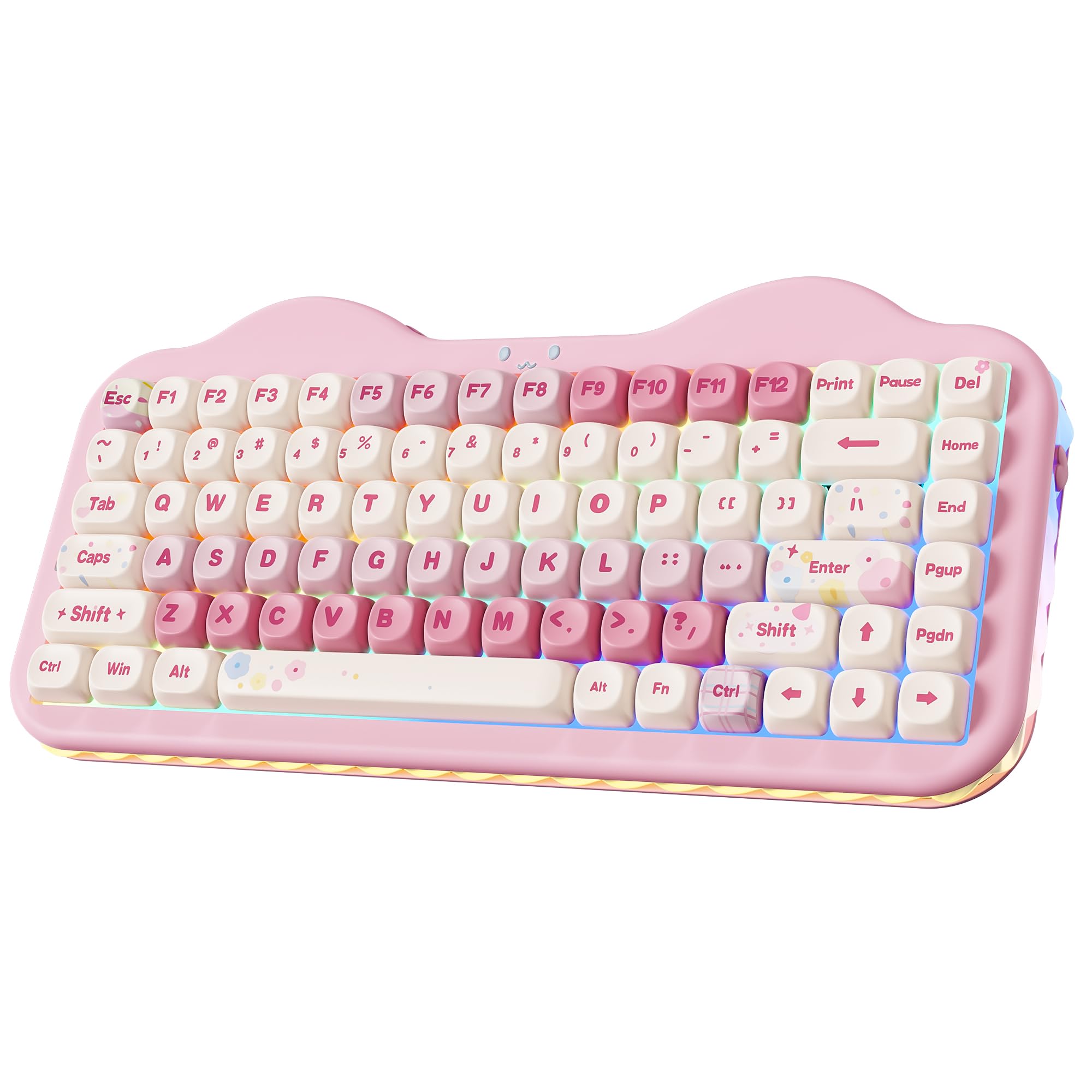 Photo 1 of YUNZII C75 Wireless Mechanical Keyboard,75% Layout, Hot-Swappable NKRO,BT5.0/2.4G/USB-C Mode,Dye-Sub PBT MOA Keycaps,RGB Gasket Mount,Cute Cake Design for Mac/Win/Gaming (Pink, Milk V2 Switch)