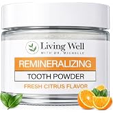 Living Well Dr. Michelle Fresh Citrus Tooth Powder, Fresh Citrus | Fluoride-Free Hydroxyapatite Formula for Kids and Adults - Enamel Support