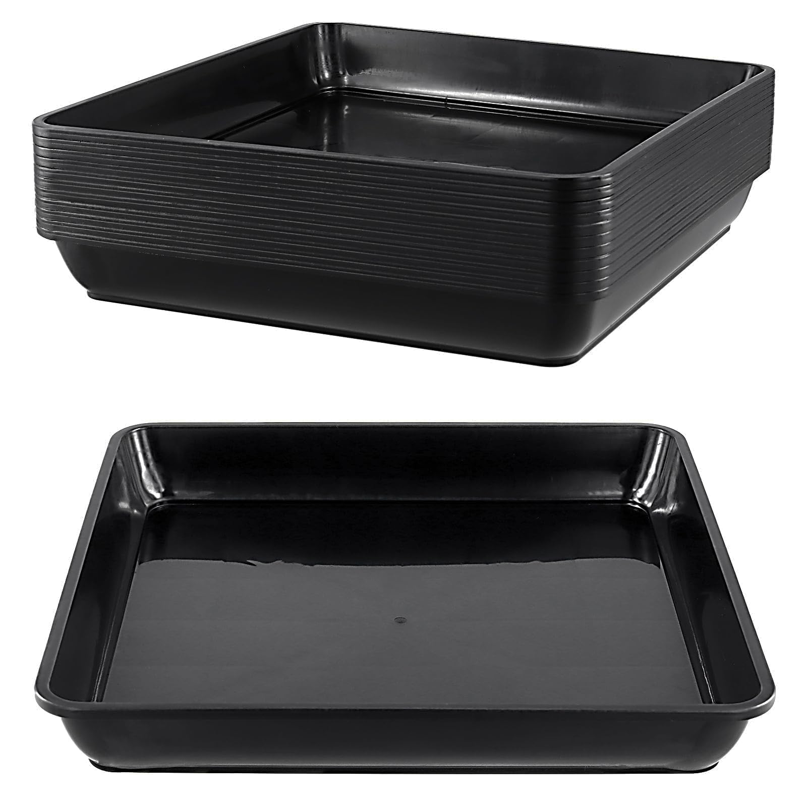 TAICHEUT 12Pcs 12 Inch Black Square Plant Pot Saucers, 29 x 4 cm Plastic Flower Drip Trays, Square Planter Tray for Indoor, Outdoor, Gardens