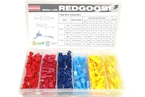 REDGOOSE 120PCS T Tap Wire Connectors 22-10 AWG Self-Stripping Quick Splice Electrical Wire Spade Terminals Assortment Kit
