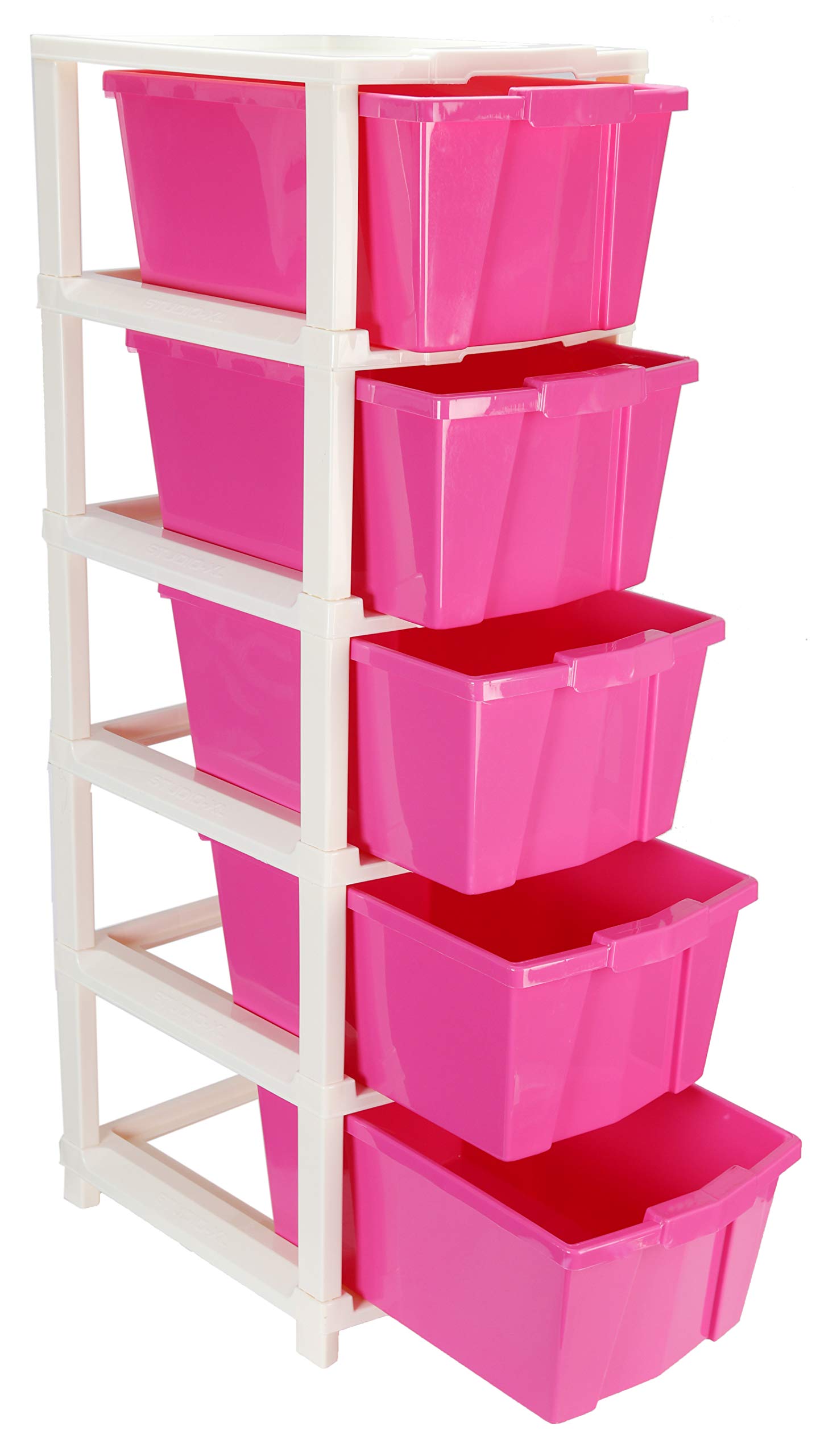 Joyful Studio 5 Xl Plastic modular Drawer System for Home, Office, Hospital, Parlor, School, Doctors, Home and Kids, Colour Pink, Product Dimension when assembeled (31cmx39cmx98 cm)