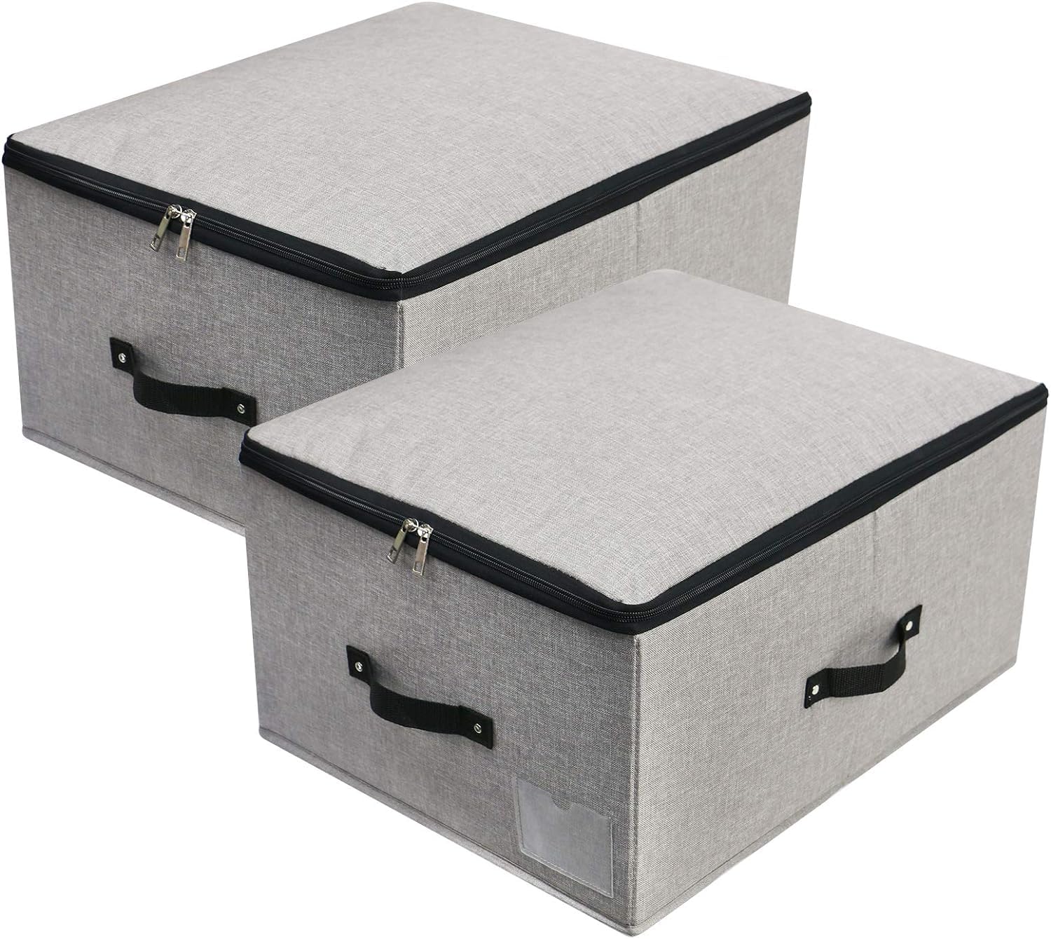 Omygarden Foldable Lidded Storage Bin with Divider Board, 4 Handles, Zipper lid, Blankets Clothes Quilts Storage Box Organizer for Bedroom Closet Shelf, 52×40×26cm, Dark Grey, 2PCS