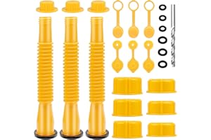 Pftjujudan Yellow Can Spout Replacement Kits, Nozzle Replacement for most 1/2/5/10 Gal Can,Can Spouts Set with Flexible Nozzles,Threaded Caps,Vent Caps,1 drill Lid etc(3 Kits)