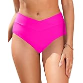 Zmart Women's V-Cut High-Waist Bikini Bottom | Cross-front V-cut bikini bottom with high waist and full coverage in 82% nylon