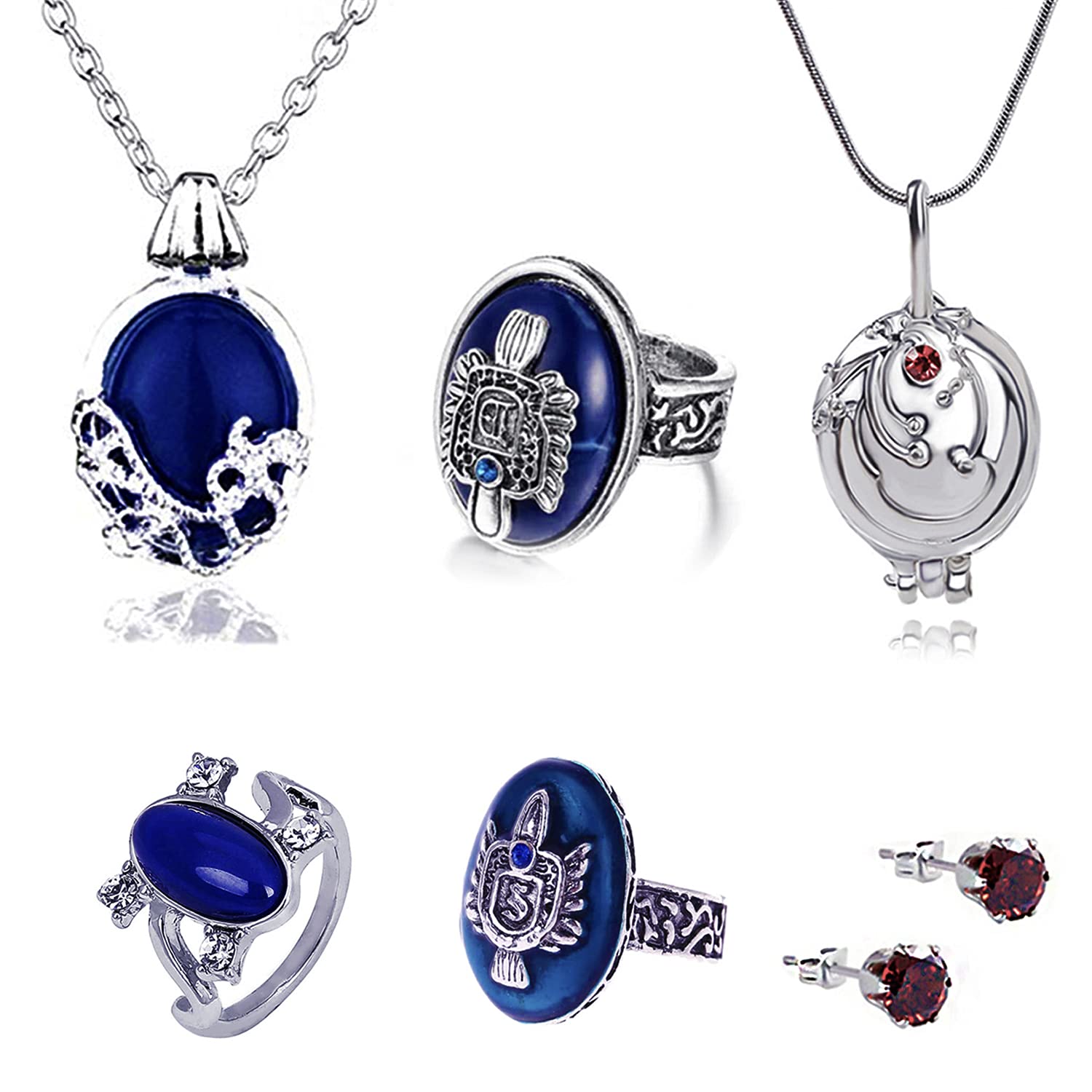 HJYZY 6 pcs The Vampire Elena Daylight Walking Signet Necklaces Damon's Ring Daywalking Katherine Necklace Earrings Set