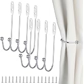 8 Pcs Metal Curtain Holdbacks, Curtain Tiebacks Wall Mounted Curtains Hooks Decorative Drapery Tie Backs Retro Window Hook with Screws for Drapes, Home Decor (Silver)