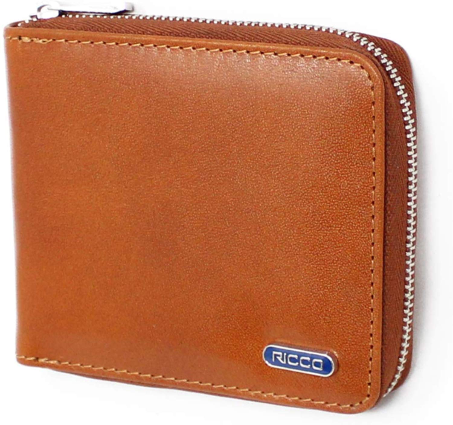 Ricco RFID Blocking Full Zip Around Leather Billfold Wallet For Men S12 Honey Black