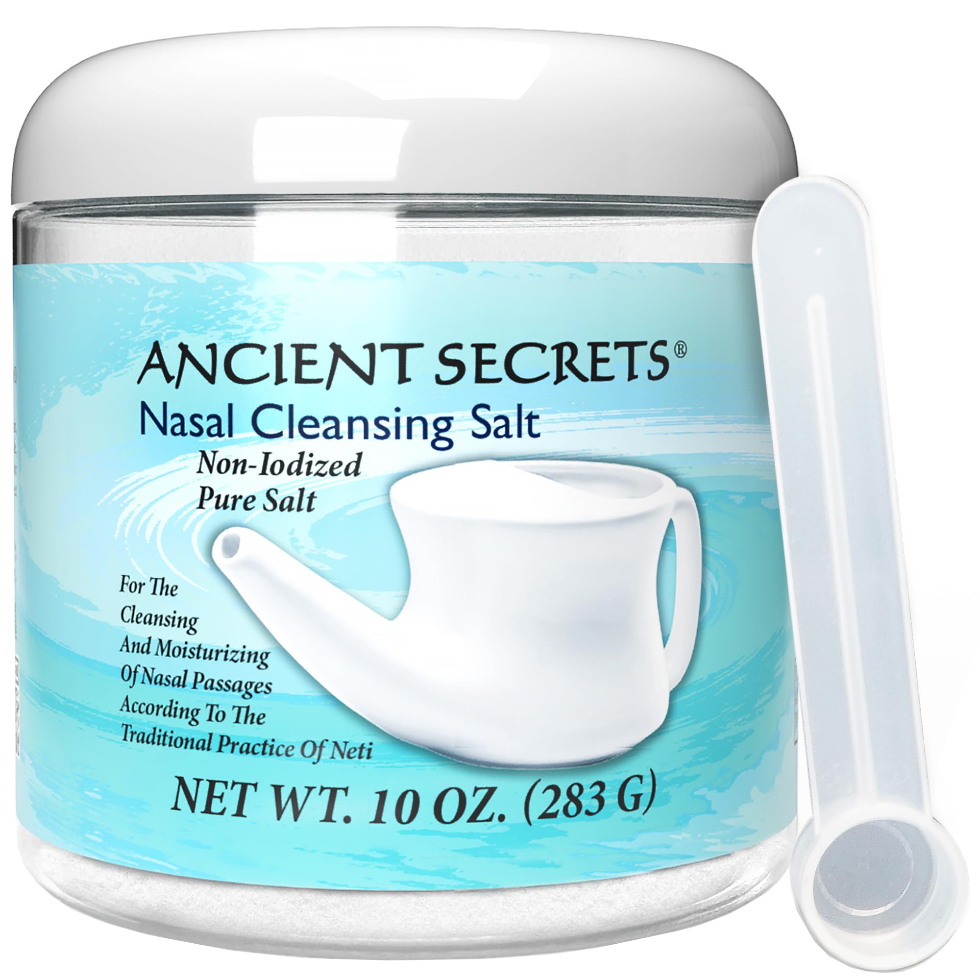 Ancient Secrets Nasal Cleansing Salt, Non-Iodized – USP-Grade Sodium Chloride for Any Neti Pot, Sinus Irrigation System, 10 Oz + Single-Use Travel Pack