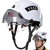 Aolamegs Hard Hats Construction OSHA Approved with Dual Visor-Safety Helmet Hard Hat with Chin Strap,Vented Hard Hat with Visor and Sunglasses,Arborist Forestry Helmet,ANSI Z89.1 Type 1 Class C